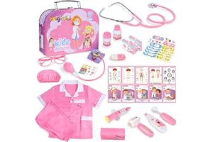 Magic4U Kids Doctor Costume Kit with Real Working Stethoscope and Carry Case, 34 Pieces Pretend-n-Play Realistic Medical Dr T