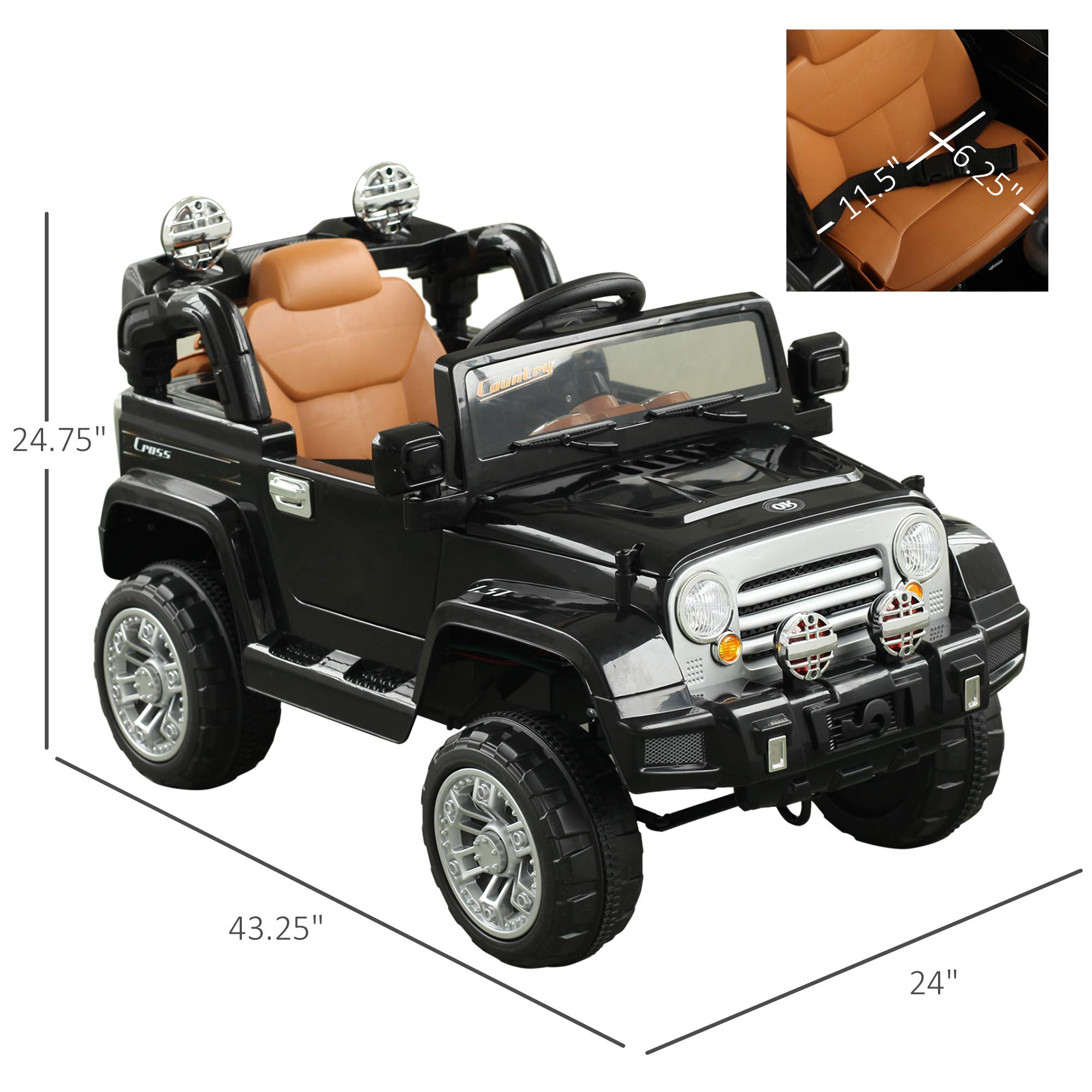 Aosom 12V Kids Ride on Truck, Off-Road Electric Car with MP3 Connection, Working Horn, Steering Wheel, and Remote Control, Black
