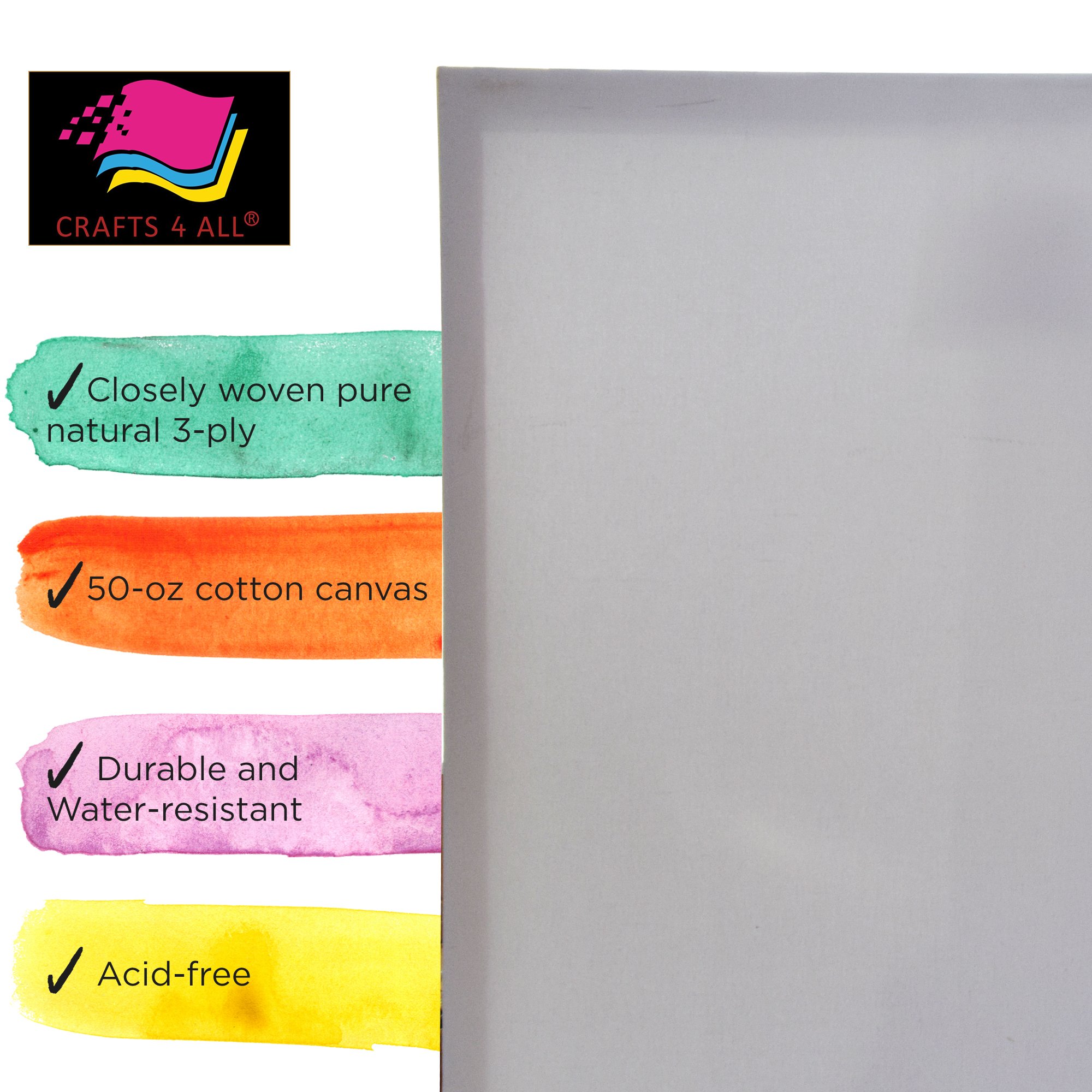 Stretched Canvas Panel Frames EXTRA LARGE 18 x 20 Inches (45.7 cm x 50.8 cm) Professional Quality Acid-Free Artist Canvas Boards for Painting 2 pack Triple Primed with Gesso By Crafts 4 ALL