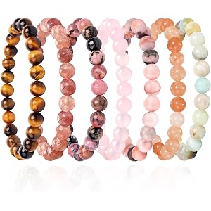 COLOYAN 7 Pcs 8mm Natural Stone Beaded Healing Crystal Bracelets for Women | Durable Handmade Stretch Bracelets, Multiple Sty