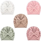 DRESHOW BQUBO 5 Pieces Newborn Baby Turban Hats Bow Baby Infant Beanie Breathable Toddler Cap for Baby Girls