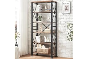 HOMBAZAAR Bookshelf, 6-Tier Industrial Bookshelf, Etagere Bookcases and Bookshelves, Tall Bookshelf Storage Organizer, Freestanding Bookshelf for Living Room, Bedroom and Home Office, Brown
