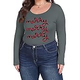 ForHailey Plus Size Long Sleeve Shirts for Women Scoop Neck Slim Fitted T Shirt Stretchy Bodycon Basic Tee Tops XL- 5XL