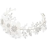 Oriamour Flower Girl Headpiece Ivory Tulle Flowers Wedding Headband for Girls Brides, Princess Pearl Hair Accessories for Birthday Party, First Communion Bridal Headpiece For Women
