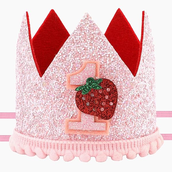 Chapeau Couronne 1er Anniversaire Bébé - Fleurs Et Paillettes - Rose - Accessoire Photo Fête - 3