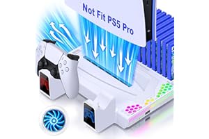 AIFASTERFLY Cooling Station for PS5 / PS5 Slim, Vertical Stand with 3-Level Cooling Fan and Dual Controller Charger Station for PlayStation 5, Charging Station with Lighting, Headset Holder