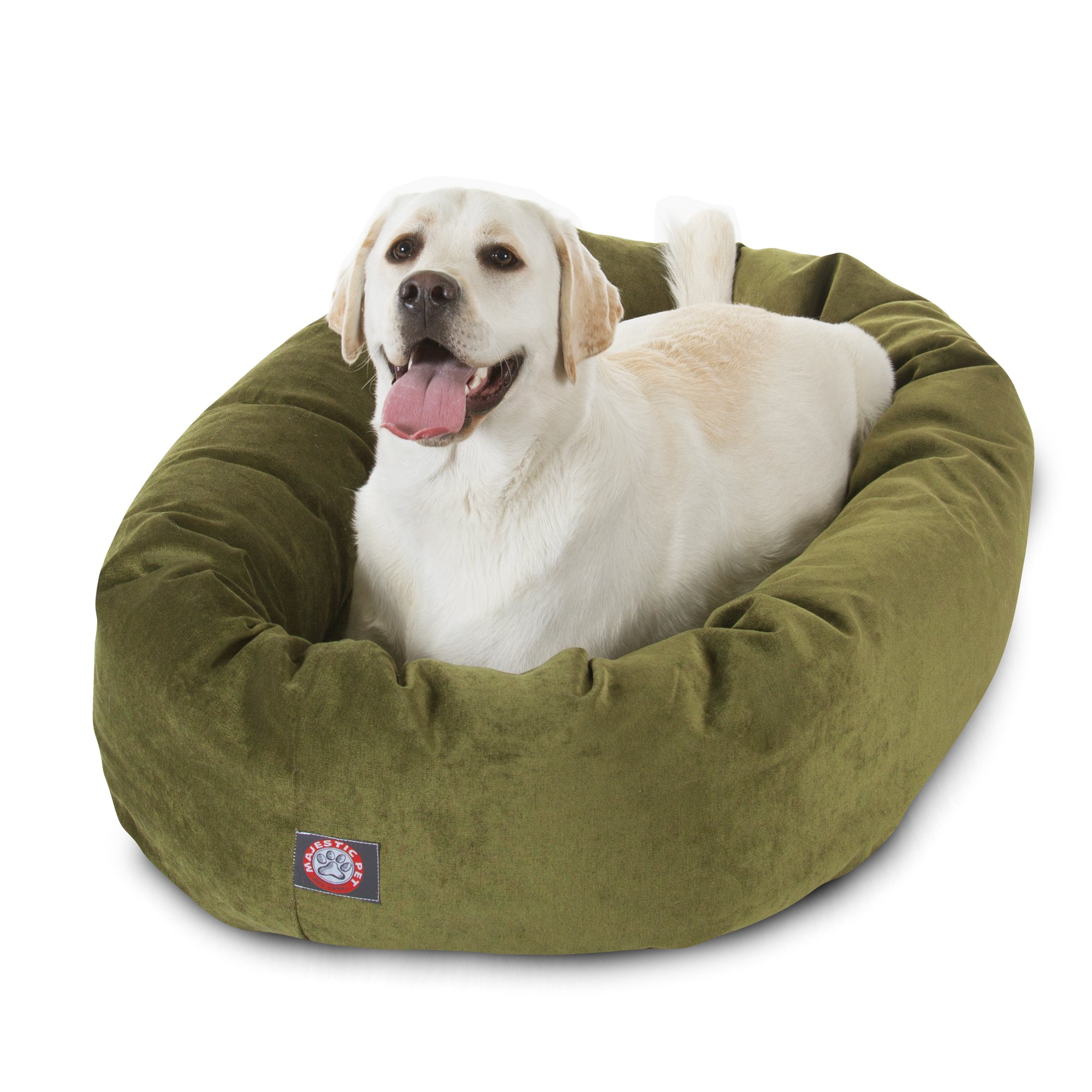 Majestic Pet 40 Inch Micro Velvet Calming Dog Bed Washable – Cozy Soft Round Dog Bed with Spine for Head Support – Fluffy Donut Puppy Mat 40x29x9 (inch) Large – Fern