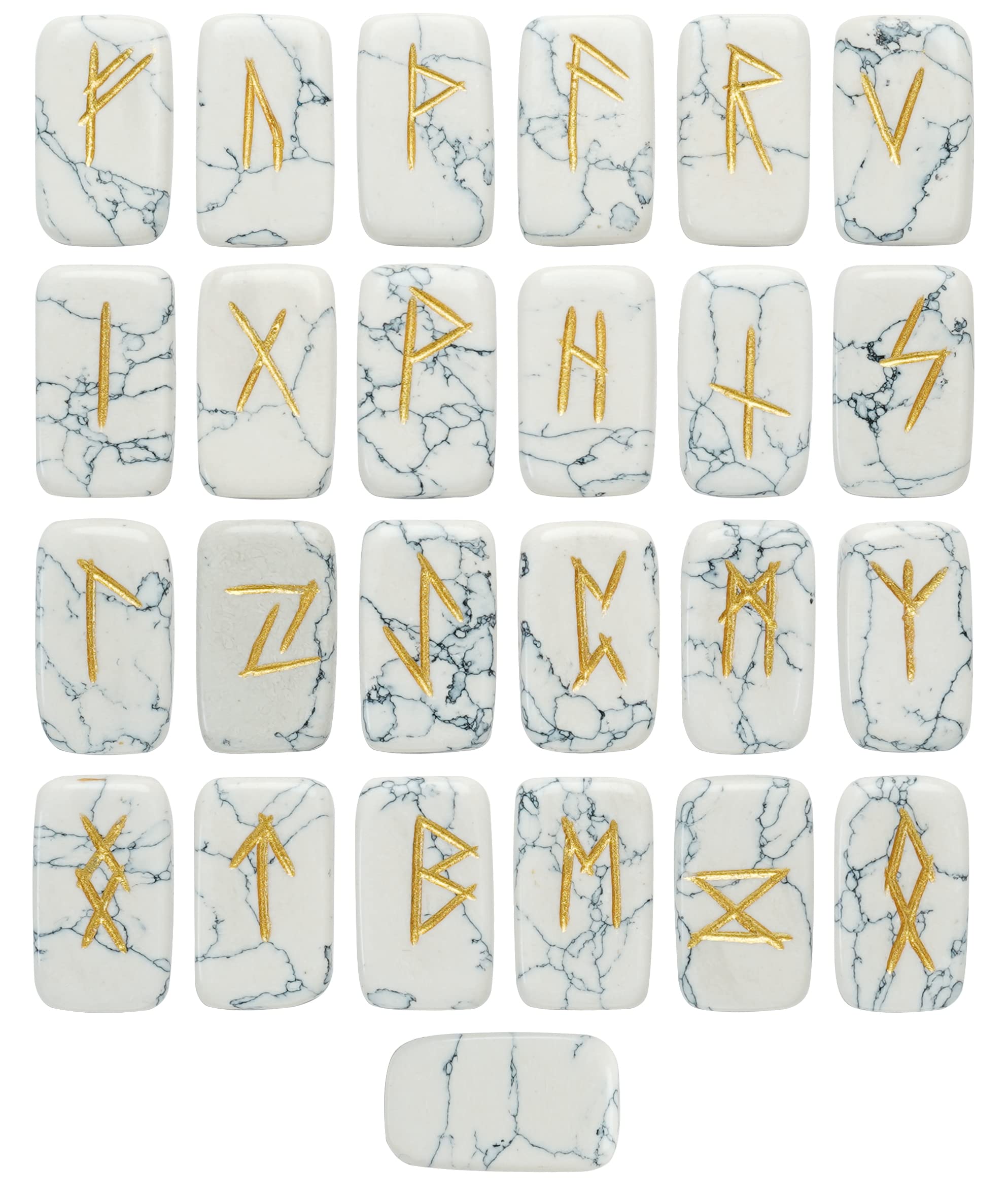 Croconยฎ Howlite Gemstone Engraved tumbled Rune Stone Set with Elder Futhark Alphabets for Reiki Healing Chakra Balancing Cleansing Spiritual Decor Size: 15-25 mm โ image 1