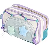 UIVXXUD Portable Multi-Layer Kawaii Pencil Case Organizer - Large Capacity Color Block Design Pen Pouch Supplies - Cute Functional Bag (Purple)