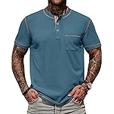VOGSTART Mens Henley Shirts Casual Waffle Stretch Summer T-Shirt with Pocket (S-XXL)
