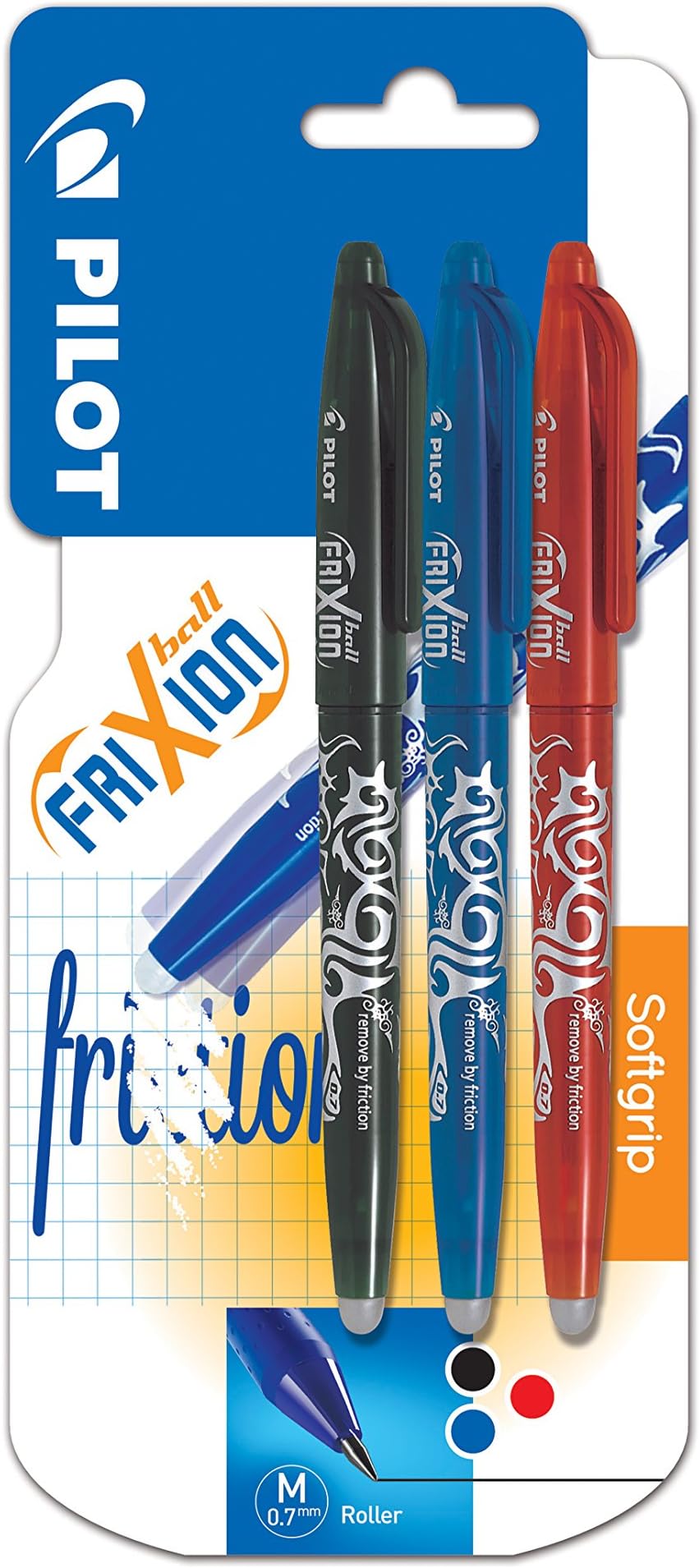 Pilot FriXion Erasable Rollerball 0.7mm Pack of 3 Black Red Blue