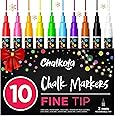 Chalkola 10 Fine Tip Liquid Chalk Markers for Chalkboard Signs, Blackboard, Window, Labels, Bistro, Glass, Car (10 Pack 3mm) - Wet Wipe Erasable Ink Chalk Board Markers, 3mm Reversible Tip Chalk Pens