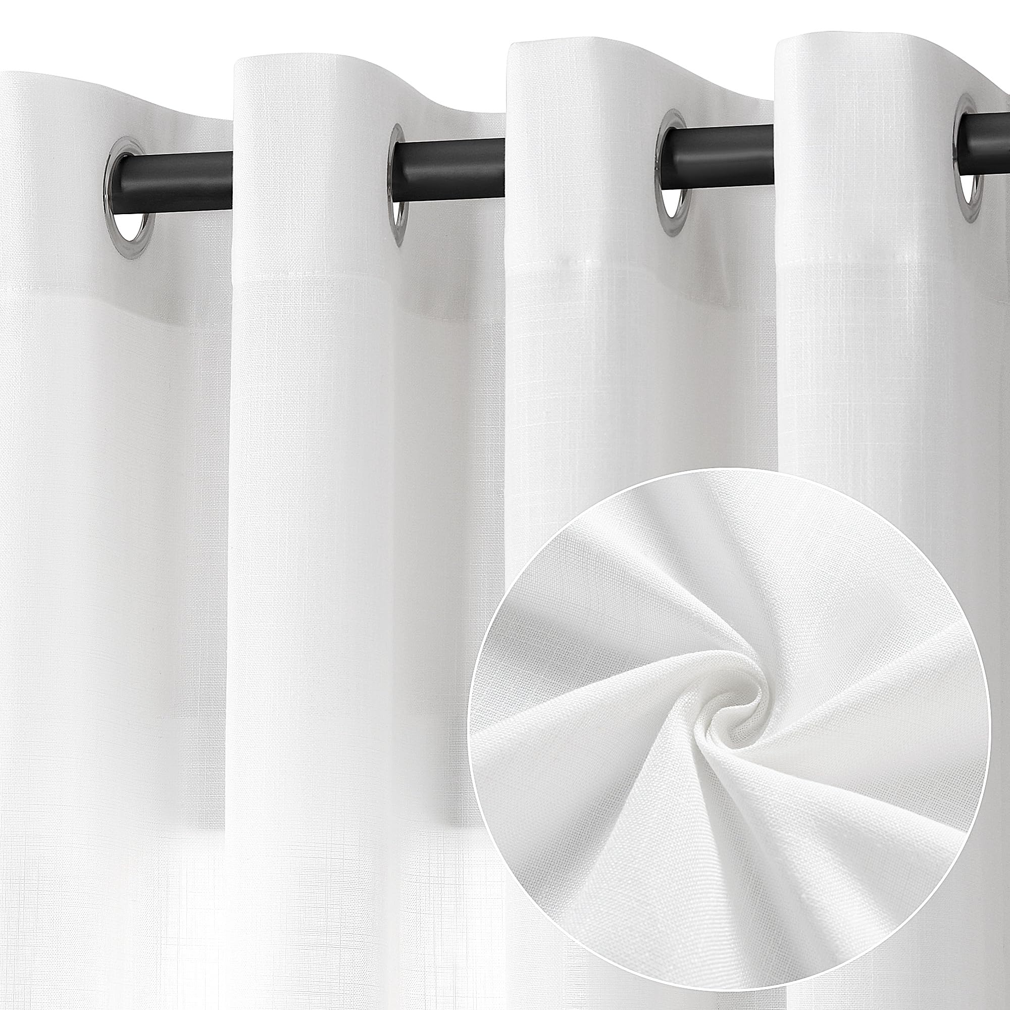 Jowels Off White Linen Curtains 86 Inch Length 2 Panels for Living Room Bedroom, Light Filtering Sheer Curtains 86 Inches, Elegant Modern Grommet Semi Sheer Soft Privacy Drapes Image