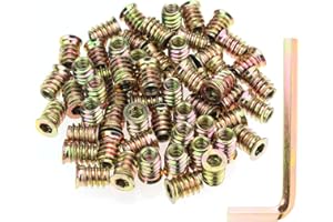 Kindroufly 1/4"-20 x 15mm Threaded Inserts, Nut Inserts, Wood Inserts, Zinc Plated Carbon Steel, 1/4-20 Threaded Inserts with Hex Wrench for Wood Furniture Screw, Total 61 Pieces