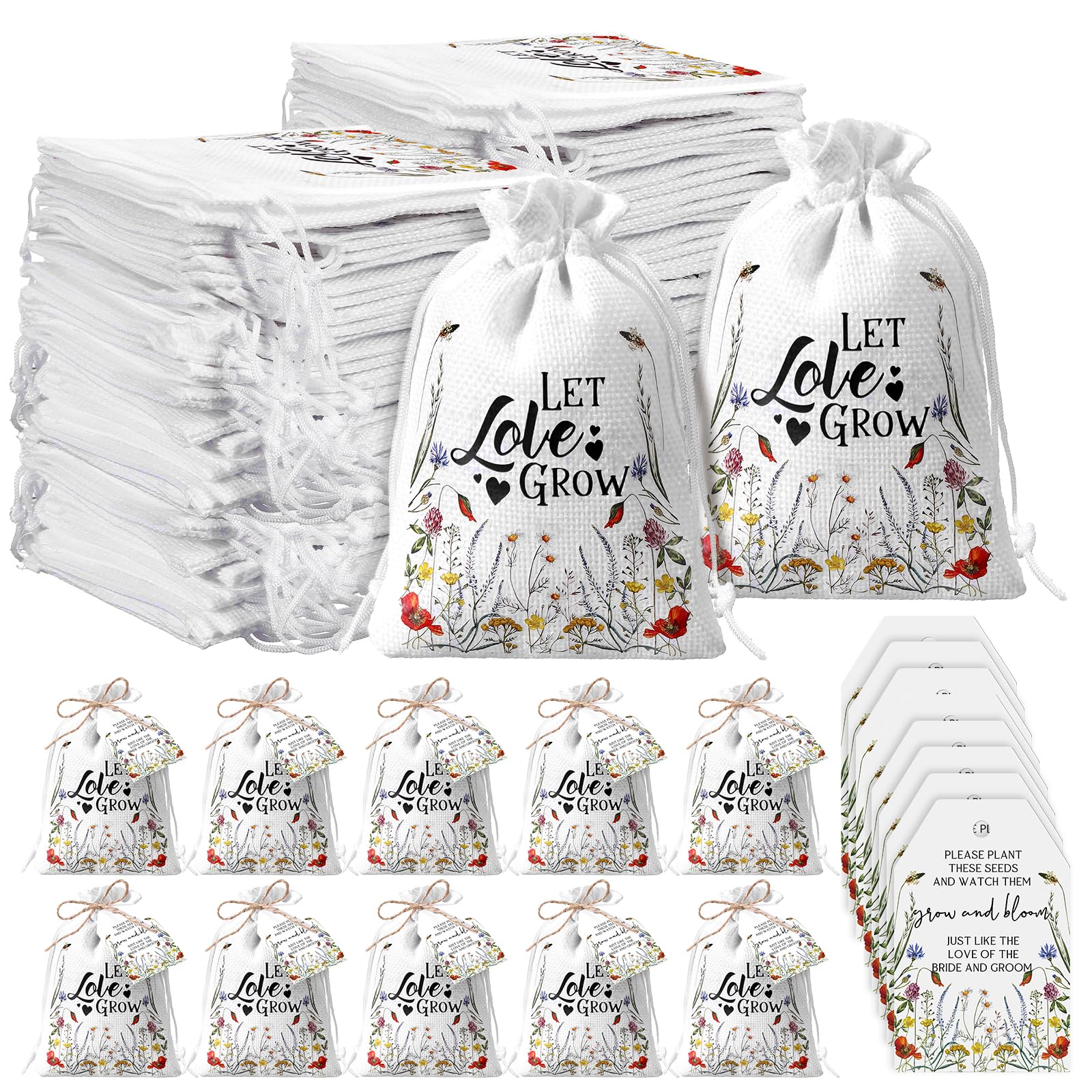 Photo 1 of Fumete 50 Set Wedding Favors for Guests Bulk Let Love Grow Seed Packets Kraft Thank You Cards Organizer Burlap Bag and Twine for Bridal Shower Souvenirs Seed Packets Party Gift, No Seeds (Wildflower)