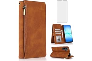 Asuwish Compatible with Samsung Galaxy A17 5G Wallet Case Tempered Glass Screen Protector and Zipper Retro Leather Flip Cover