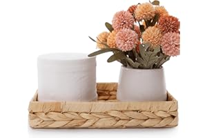 HAMOTOPI Bathroom Trays for Counter 10" Decorative Rattan Vanity Tray Wicker Storage for Paper Hand Towel Bathroom Vanity Organizer Countertop Toilet Tank Tray Woven Hyacinth Trays (Short Tray)