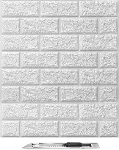 Art3d 30 Pcs 3D White Brick Wallpaper Peel & Stick Foam Panels 43.5 SqFt