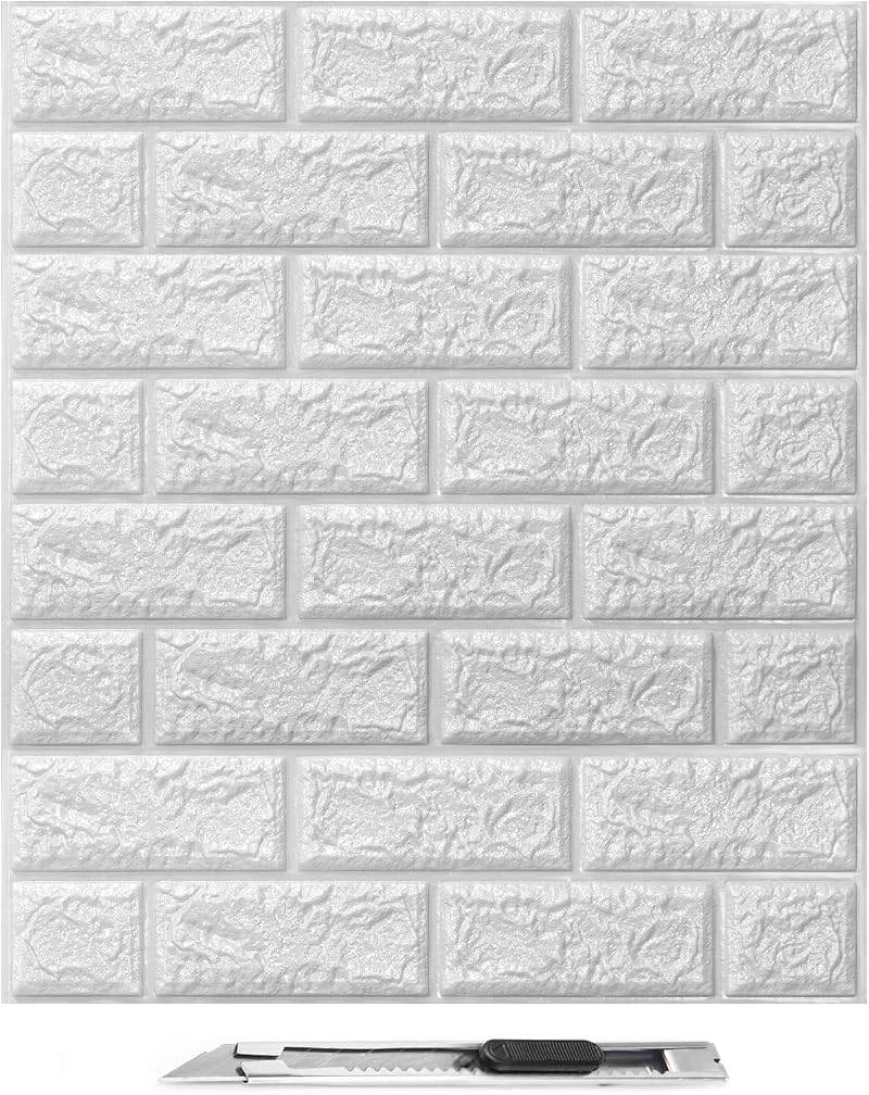 Art3d 10 Sheets 3D White Brick Wallpaper Peel and Stick 14.5 Sq Ft Faux Panel