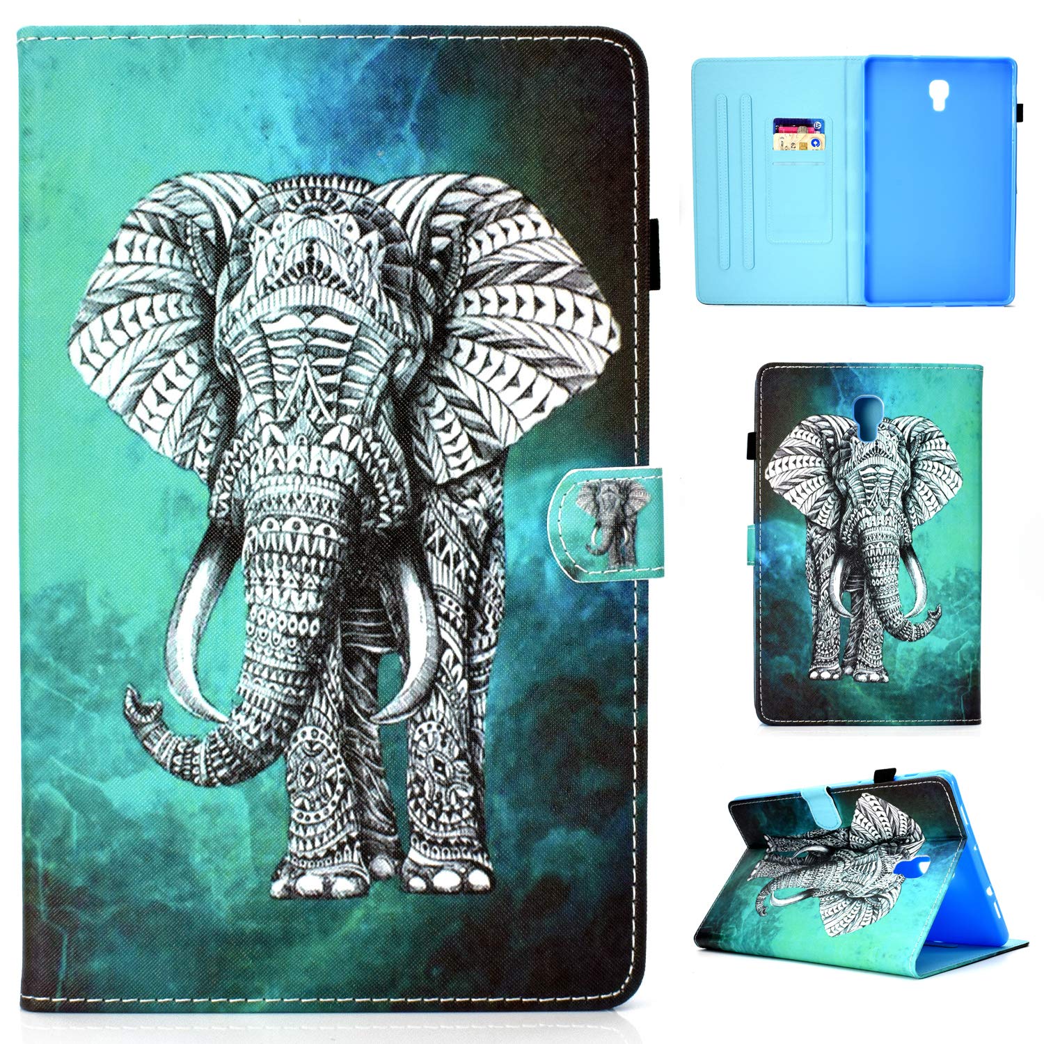 CaseFun Case for Samsung Galaxy Tab A 10.5 SM-T590 / SM-T595 2018 Slim PU Leather Smart Anti Slip Stand Cover with Auto Wake/Sleep Function, Card Holder, Elephant
