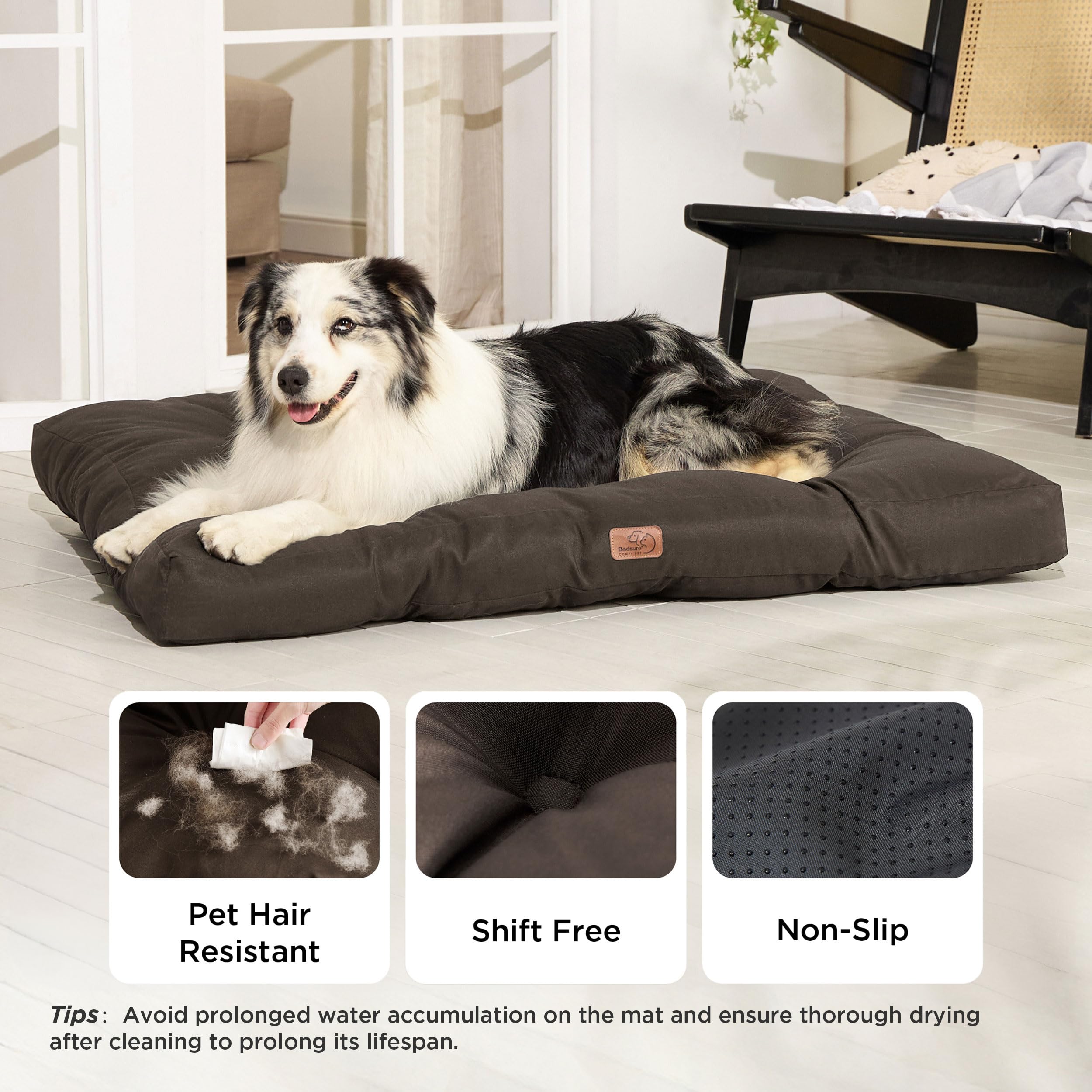 BEDSURE Hundekissen Grosse Hunde waschbar - 111x89cm hundematratze XXL für große, mittelgroße Hunde Outdoor gepolstert Hundematte braun in 10cm Höhe 2