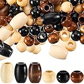 WILLBOND 130 Pieces Macrame Wooden Beads Loose Beads with Hole for Macrame Making Kits Supplies Jewelry Bracelet Making Hair DIY Craft Handmade Decor(Wood Color,Classic)