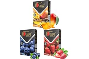 TANYA HERBAL HOOKAH MOLASSES Tanya Hookah Shisha Flavors, Tobacco & Nicotine Free, Fruit Variety Pack, 50-Gram (Pack of 3) Strawberry, Blueberry & Mango.