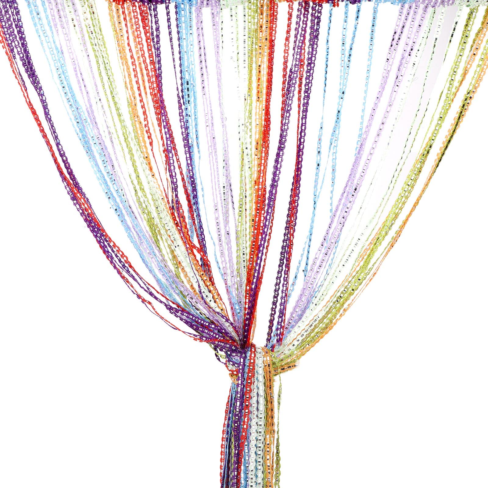 String Curtain Panel, Glitter Door Wall Window Doorways Panel Fly Screen Fringe Room Divider Blinds, Decorative Tassel Ribbon Strip Silver Screen for Living room, Bedroom, Party Event-Rainbow