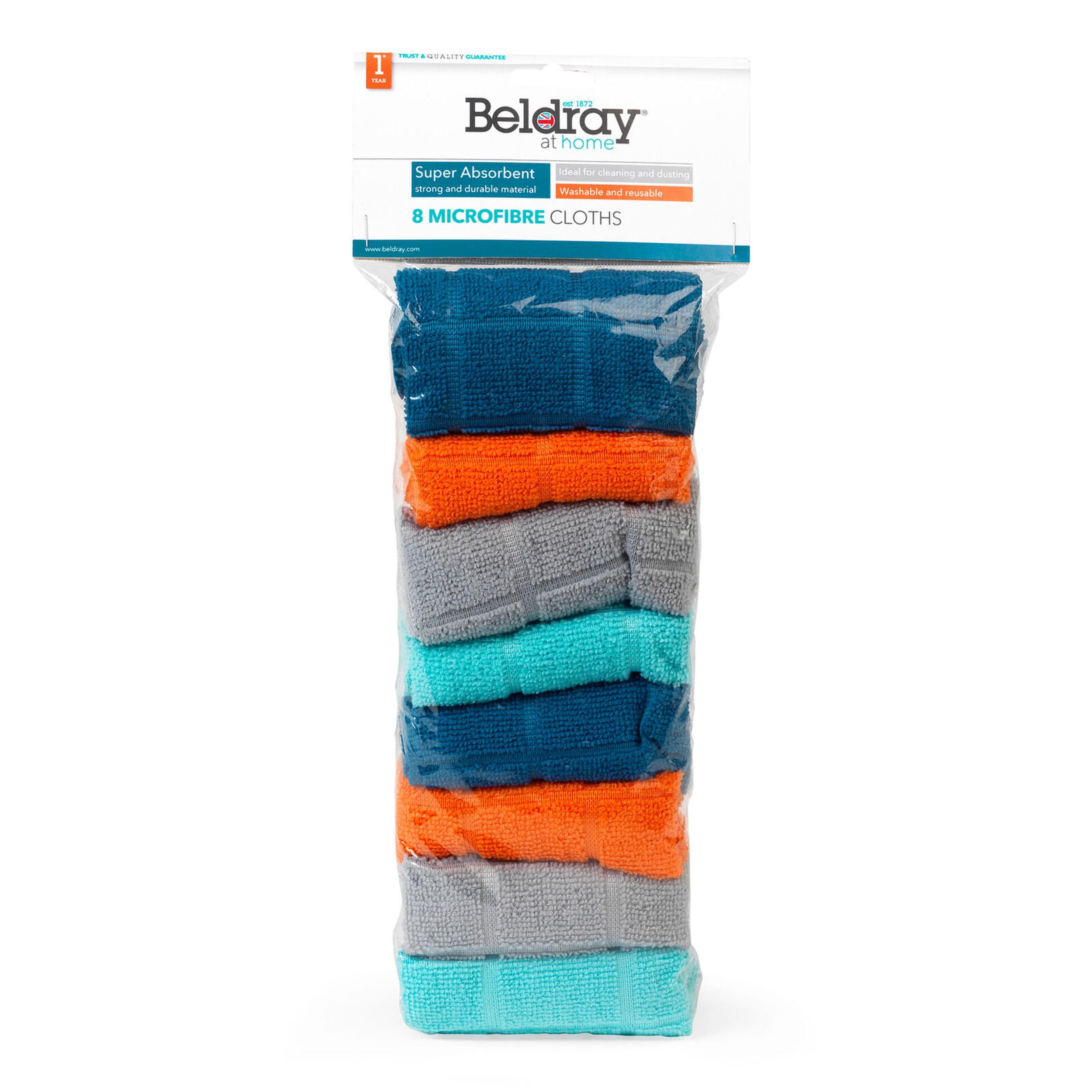 Beldray LA066374EU Microfibre Cleaning Cloths - 8 Pack, Highly Absorbent, Scratch Free, Machine Washable, Reusable, Stain Resistant, Dusting Cloths, Dish Cloth, Multipurpose For Removing Dust & Dirt