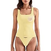 SUUKSESS Women Cotton Rib Squre Neck Tops Sleeveless Summer Padded Basic Tank Top