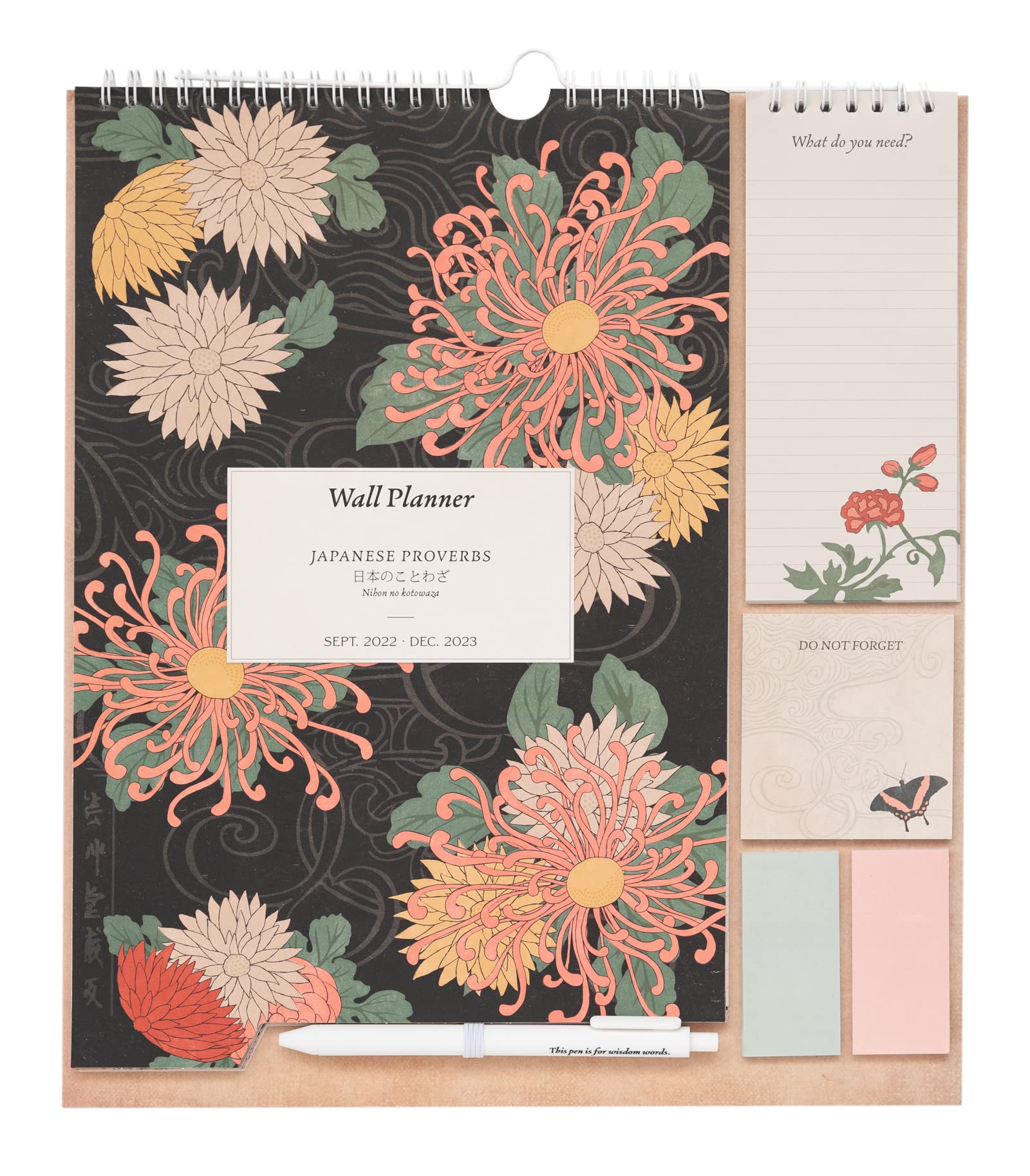 Grupo Erik Japanese Proverbs 2023 Wall Calendar - Monthly Planner 16 Months Sep 2022 - Dec 2023-11.8 x 13.4 Inch / 30 x 34 cm - Cute Stationery With Stickers/Pen/Shopping List