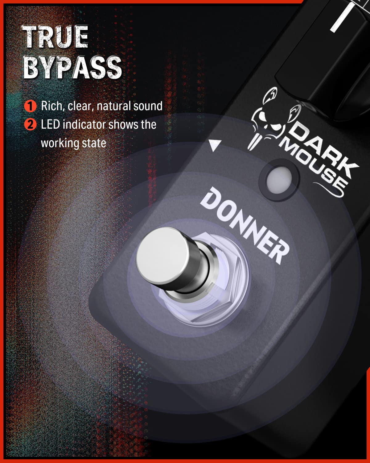 Donner Dark Mouse Distortion Pedal for Electric Guitar, 2 Modes Classic Hyper Crunch to Fuzzy Guitar Pedal True Bypass
