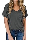 MIHOLL Women's Short Sleeve V-Neck Shirts Loose