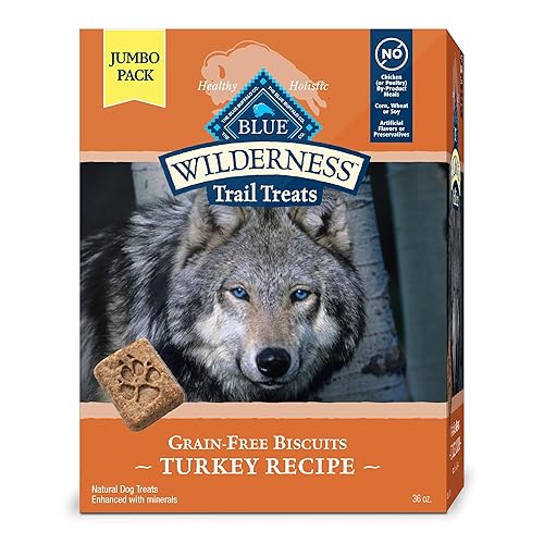 Blue Buffalo Wilderness Trail Treats Crunchy Dog Biscuits Grain-Free and High-Protein Dog Treats, Turkey Recipe 36-oz Box