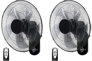 Simple Deluxe 18″ Wall Mount Fan with Remote Control, 5 Blades 3 Speeds, 90° Oscillating Quiet Fan for Indoor, Home, Office and College Dorm Use, 2 Pack