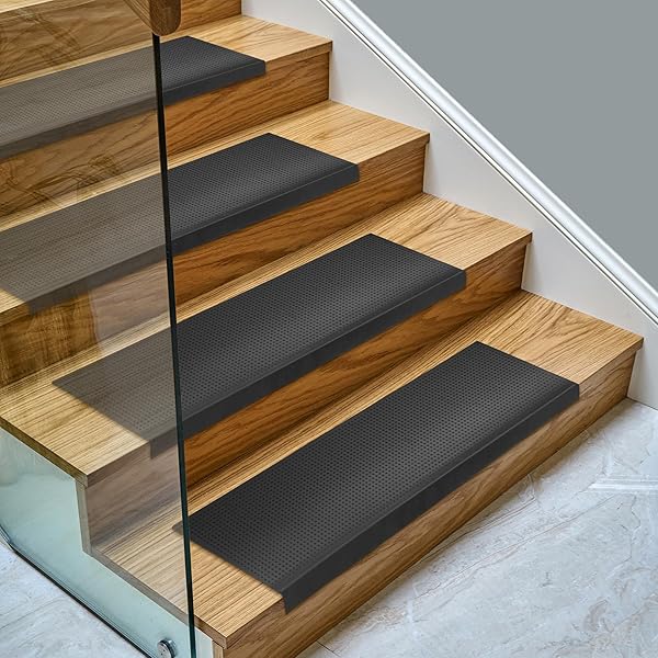 OTTOMANSON BULLNOSE STAIR TREADS OUTDOOR – DOTS HEAVY-DUTY NON-SLIP STAIR MATS – BEST GRIP ON CONCRETE, BRICK & TEXTURED STEP – FASTENING REQUIRED FOR WOODEN & RV STEPS, PACK OF 5