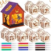 9 Set Halloween Craft for Kids Paint Your Own Wooden Haunted House Craft | DIY Art Activity, Pumpkin Witch Ghost Designs, Unfinished Cabins for Holiday Decorations, Family Crafts, Educational Painting