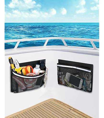 Reflective Marine Storage PLOZANO Boat Storage Mesh Bag 10x7 Inches - PVC Reflective Organizer For Marine Gear Boat Storage Bag