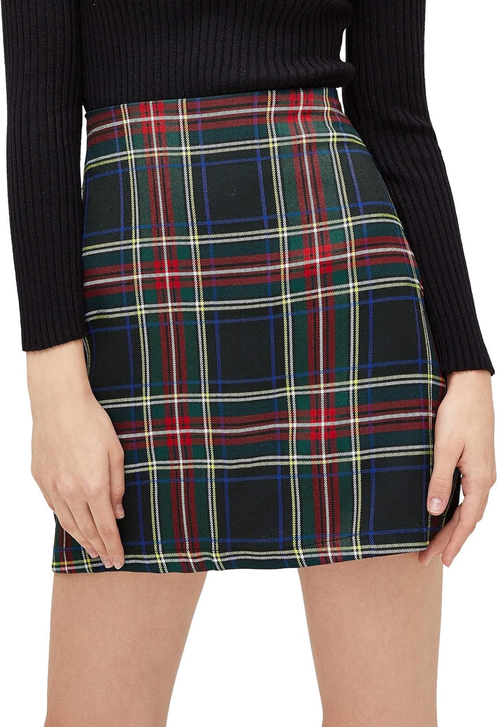 MakeMeChic Women's Plaid Skirt Zipper Back High Waist A-Line Mini Skirt: Clothing