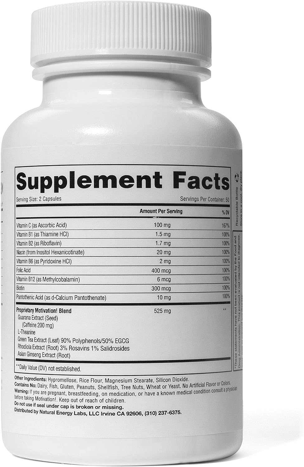 Motivation!: Herbal Caffeine + Energy Vitamin Supplement (W/ 200mg of Herbal Caffeine, Ginseng, Green Tea, Guarana & More, 100 V-pills) (Pack of 5): Health & Personal Care
