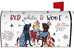 HARETU 4th of July Dog Mailbox Cover 21x18 Inch, Independence Day Post Letter Box Covers, American Flag Patriotic Holiday Magnetic Waterproof Mail Wraps for Outdoor Yard Garden Standard Mailbox Decor