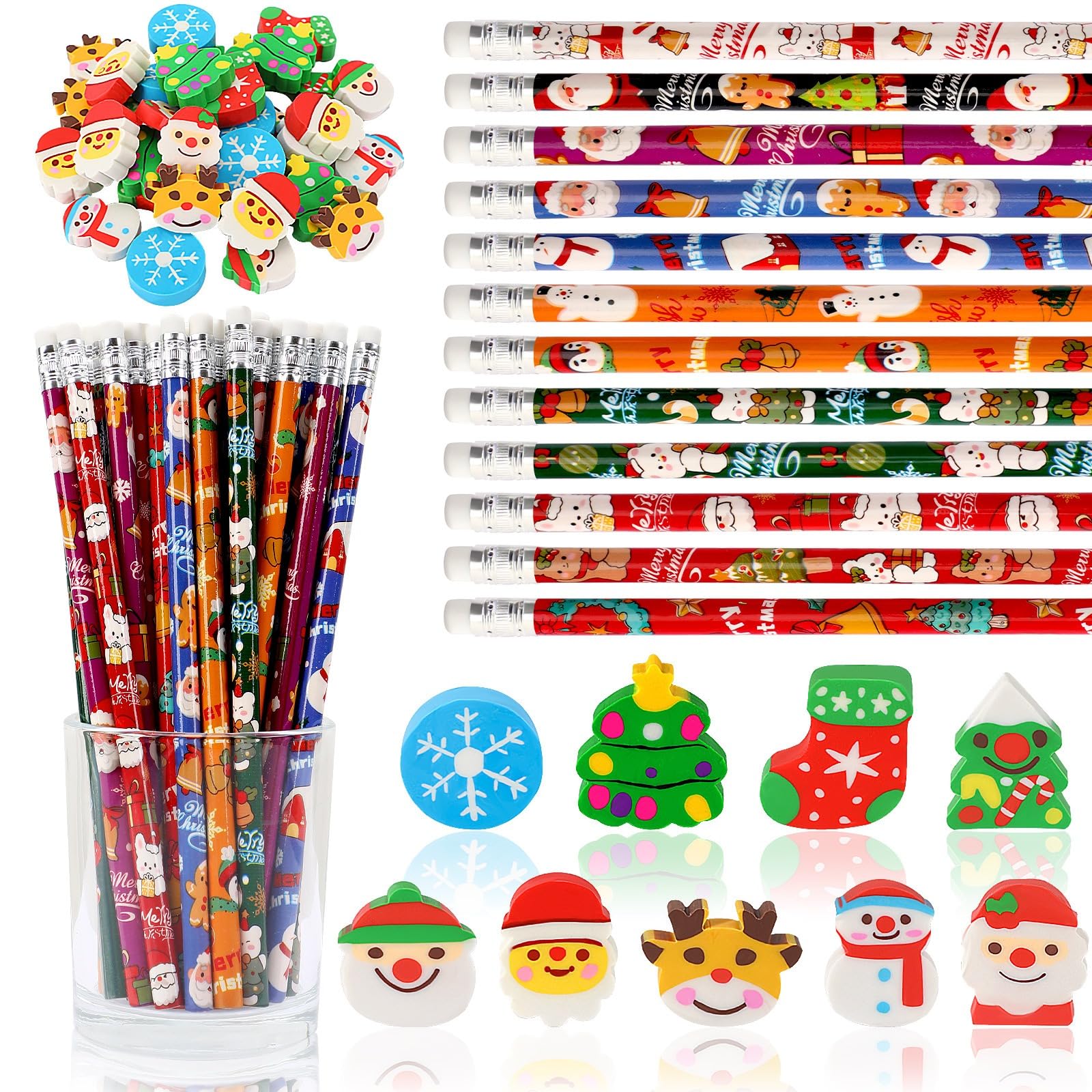 JULMELON 72PCS Christmas Pencil with Eraser