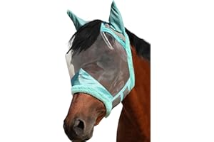 Harrison Howard CareMaster Horse Fly Mask UV Protective Fine Mesh with Extra Wool Soft Touch on Skin Summer Mint M