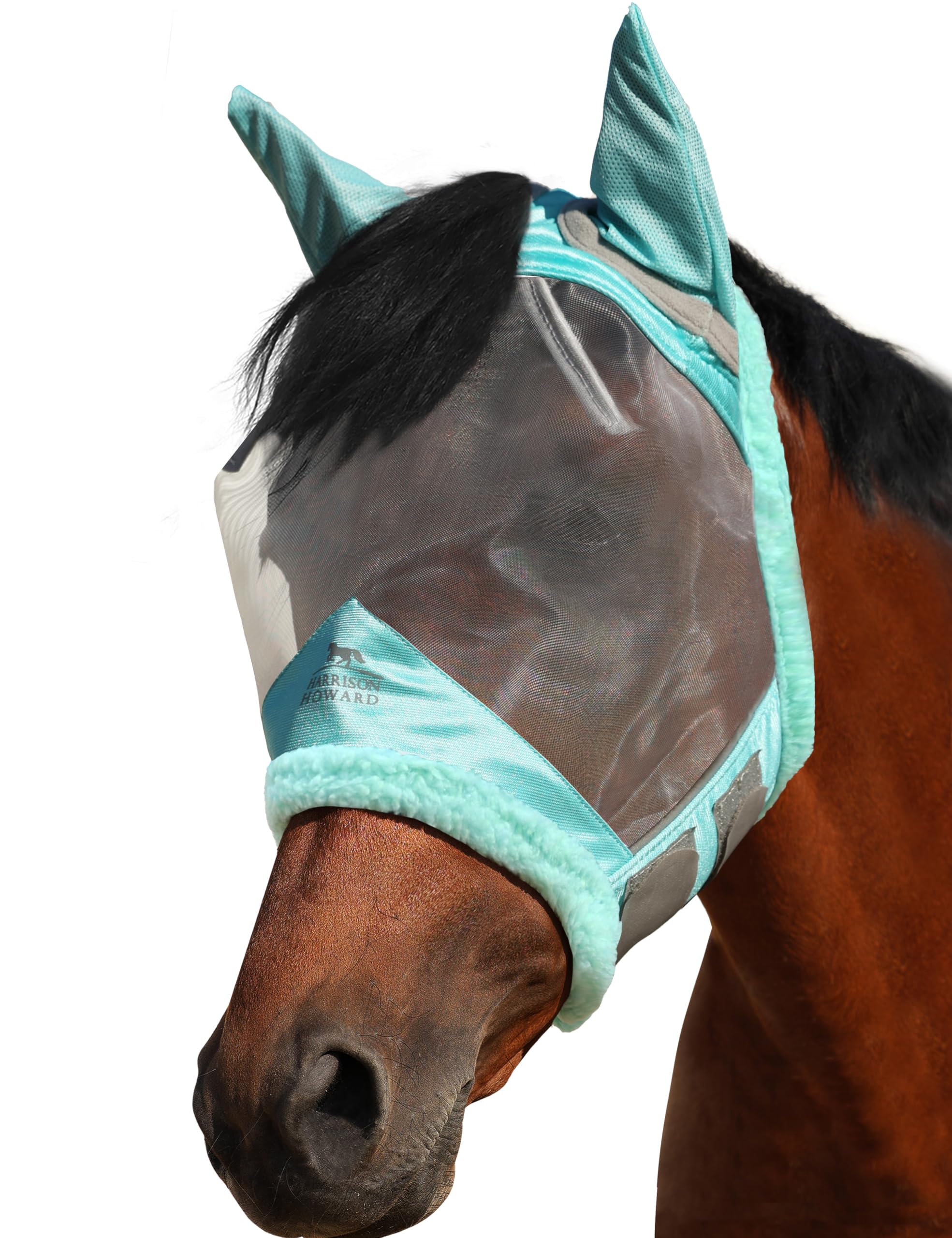 Harrison Howard CareMaster Midge-proof Fleece Padding Horse Fly Mask Half Face Extra Wool Protection Light Summer Mint Full Size