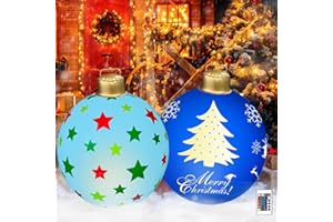 STUDESK 2 PCS Giant Inflatable Christmas Ball Decorations, 24 Inch Light Up PVC Outdoor Christmas Decorations Ball Ornament for Xmas Holiday Yard Lawn Tree Pool (White,Blue)