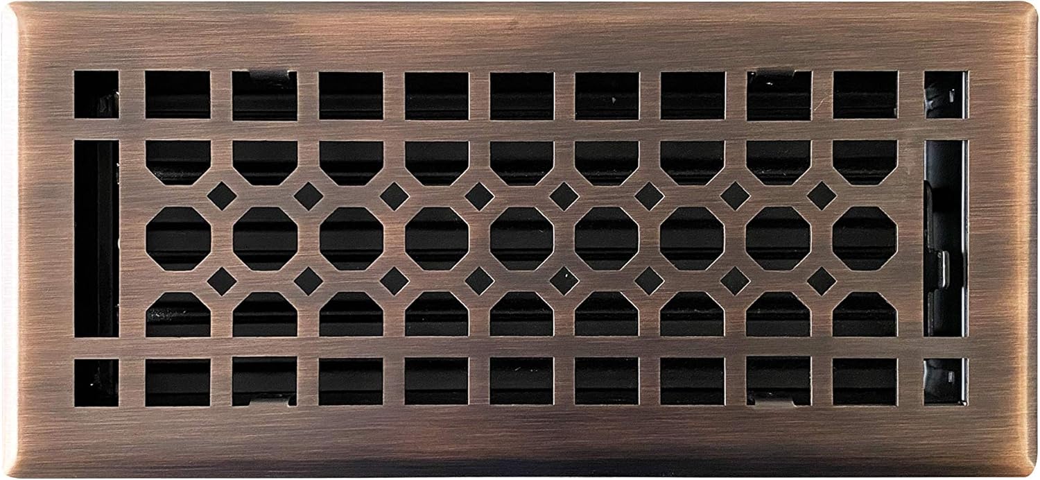 Registers, Grilles & Vents - Empire Register Co, Vent Cover - 4x10 inch, Honeycomb Design, Antique Copper Finish, Heavy Duty Floor Vent Covers, Metal Damper Attached. Vent Covers for Home Floor only.