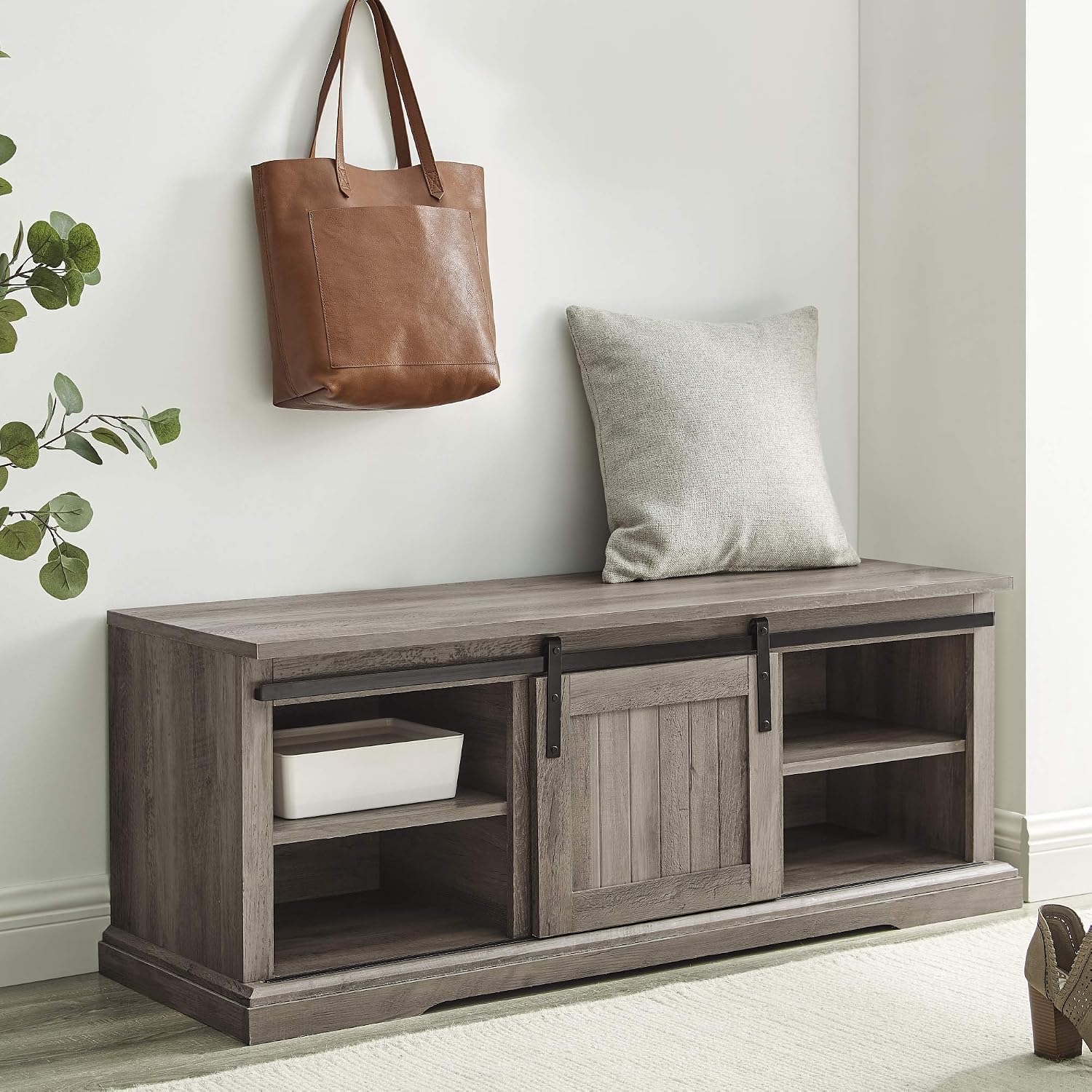 Amazoncom 48 Sliding Grooved Door Entry Bench Grey Wash Kitchen Dining