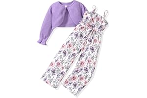 HINTINA Toddler Little Girl 2 Piece Outfits Long Sleeve Ribbed Knitted Cardigan And Sleeveless Jumpsuit