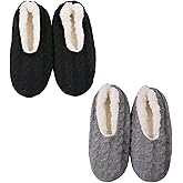 Panda Bros 2 Pairs Slipper Socks For Women With Grippers, Fuzzy Womens Slipper Socks With Non Slip Bottoms, Cozy Warm House Slippers