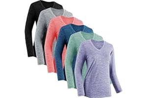 TVKSOM Moisture Wicking Shirts for Women Quick Dry Athletic Running Long Sleeve T Shirts Womens V Neck Workout Tops